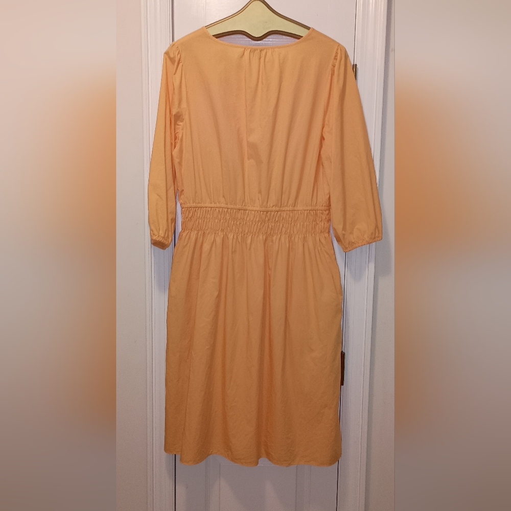 Talbots smocked poplin Midi Dress Size 16 Petite - Picture 3 of 6